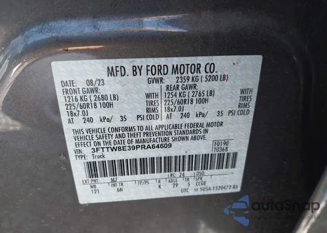 2023 Ford Maverick Lariat из США, поврежденный, VIN 3FTTW8E39PRA64609